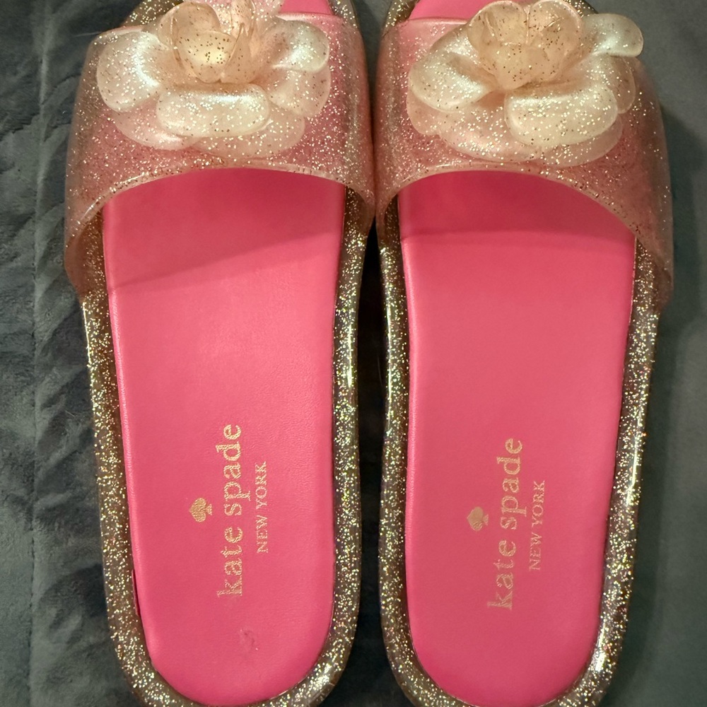 kate spade Pink Slide Sandal with Gold Glitter Trim